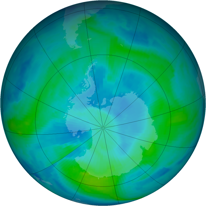 Antarctic ozone map for 19 February 1997